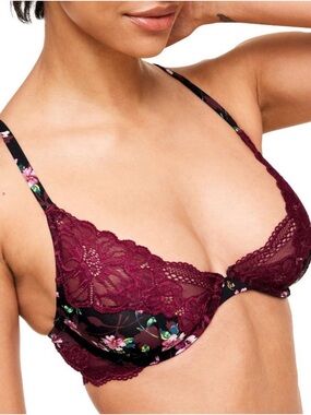 Adore Me Aleena Unlined Plunge Bra 40DD Floral Lace NWT